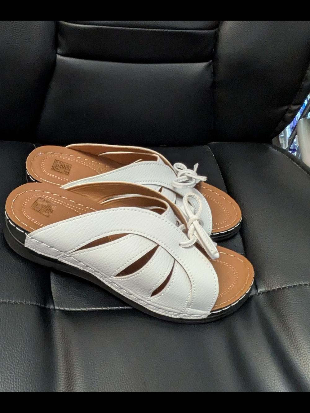Women's White Slide Sandals with Knot Accent